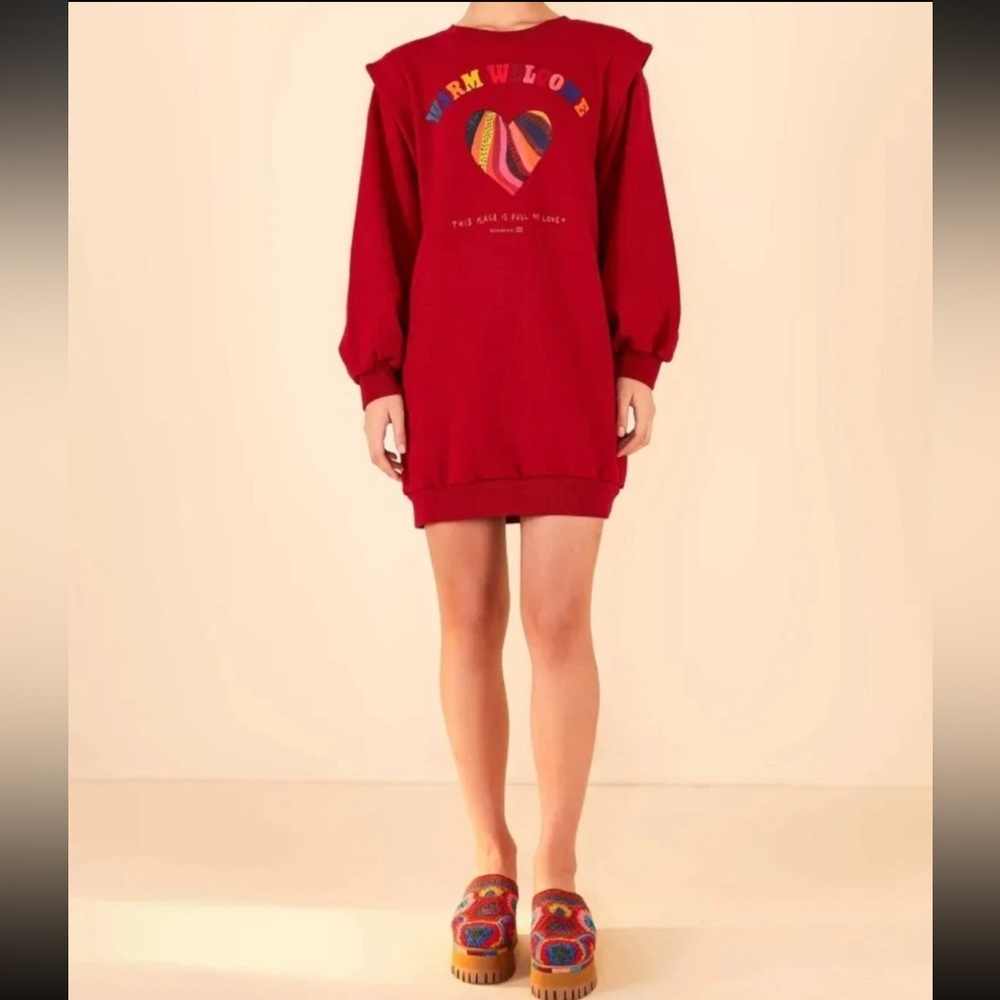 FARM Rio Red Heart Graphic Sweatshirt Dress Warm Welcome Sweater Mini Dress